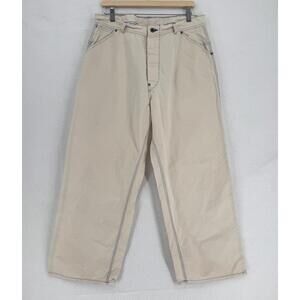 Chimala Mens Y2K Ivory Cotton Blue Stitch Wide Leg Carpenter Jeans Sz 36